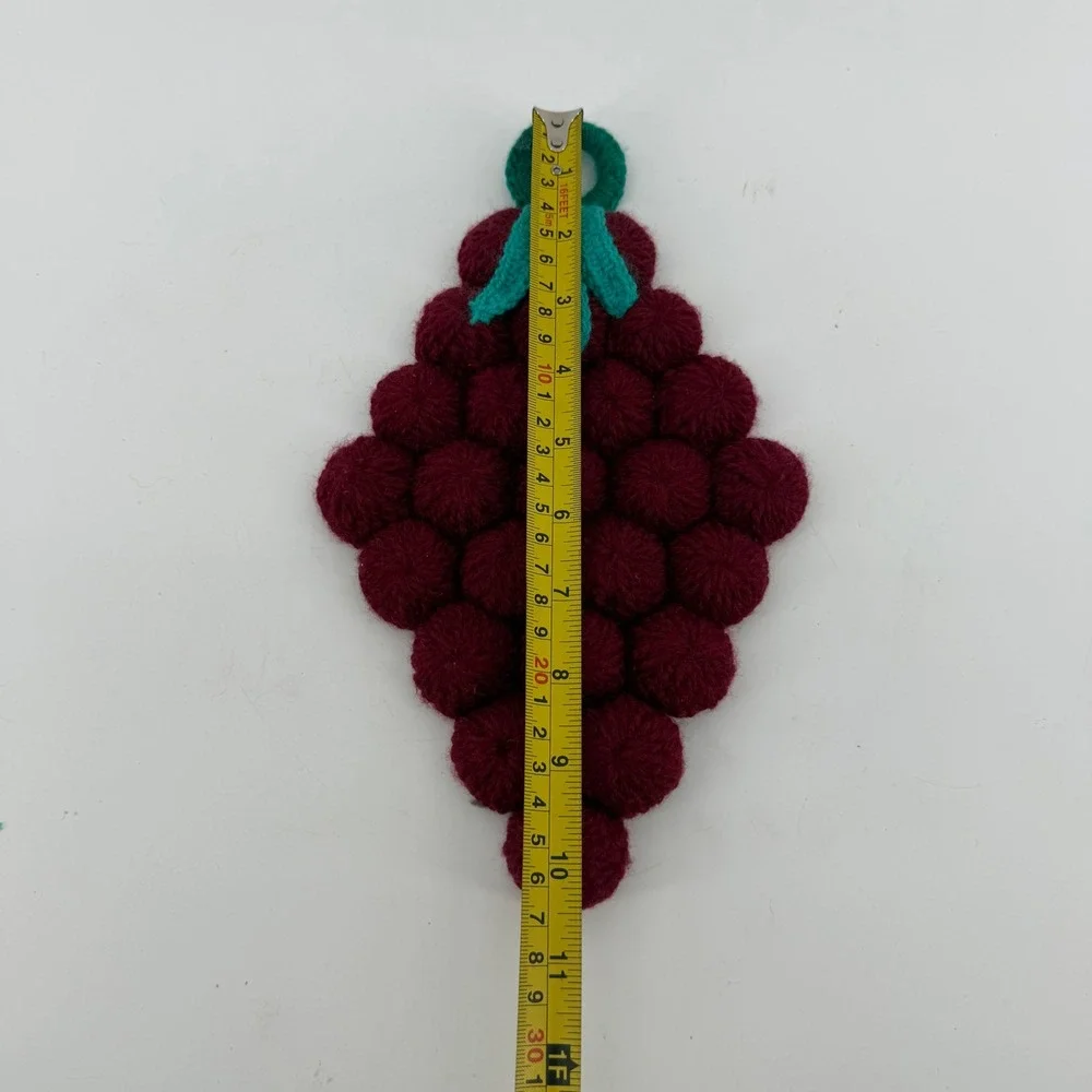 2 Vtg 1950's Handmade Bottlecap Crochet Grapes Potholder Trivet‎ Hot Pad